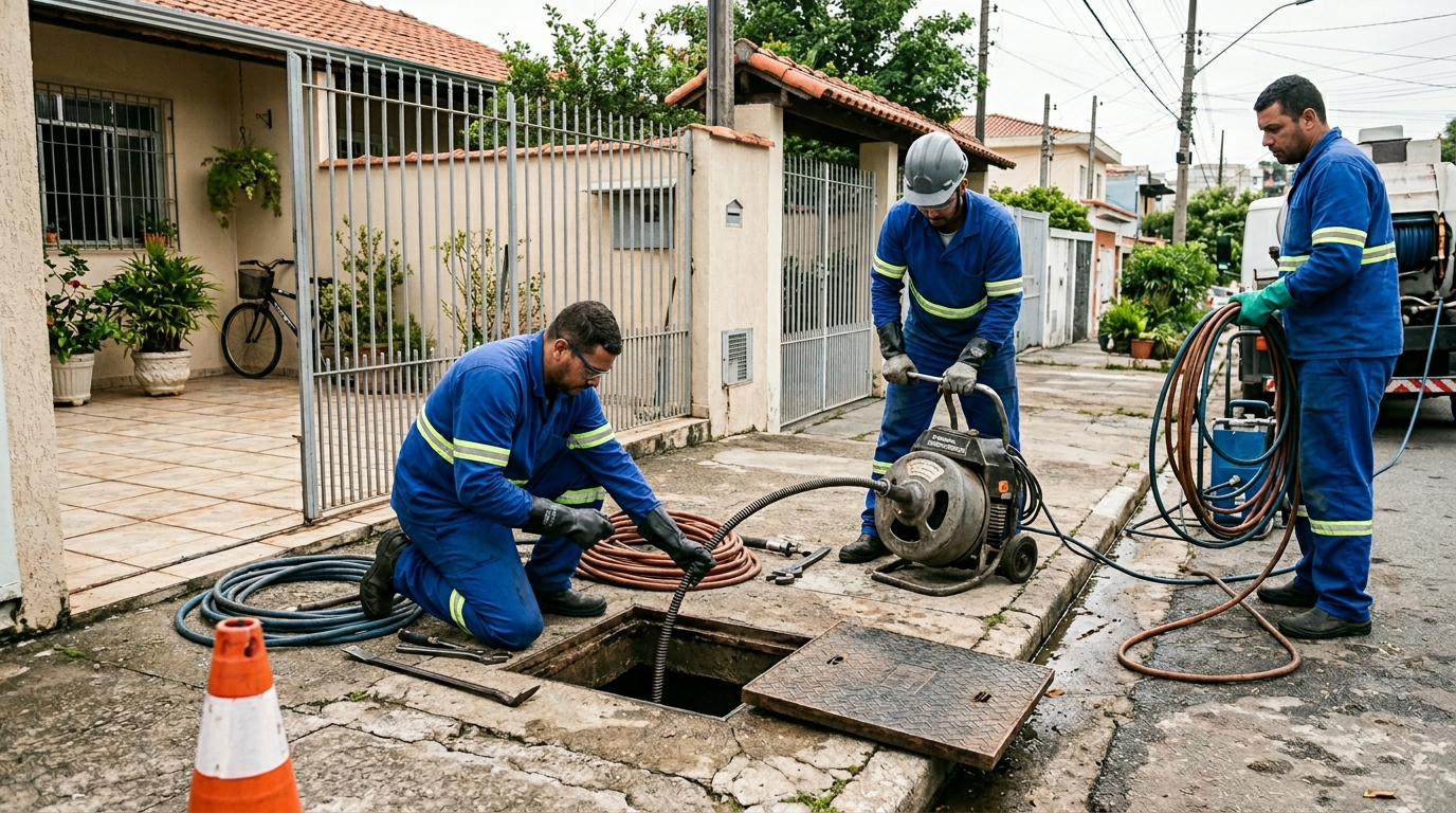 Equipe de desentupimento de esgoto em Jaboatão dos Guararapes-PE